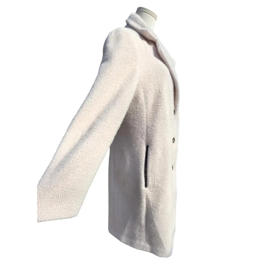 DKNY Overcoat Womens Medium Pink Chevron Notched Lapel Coat